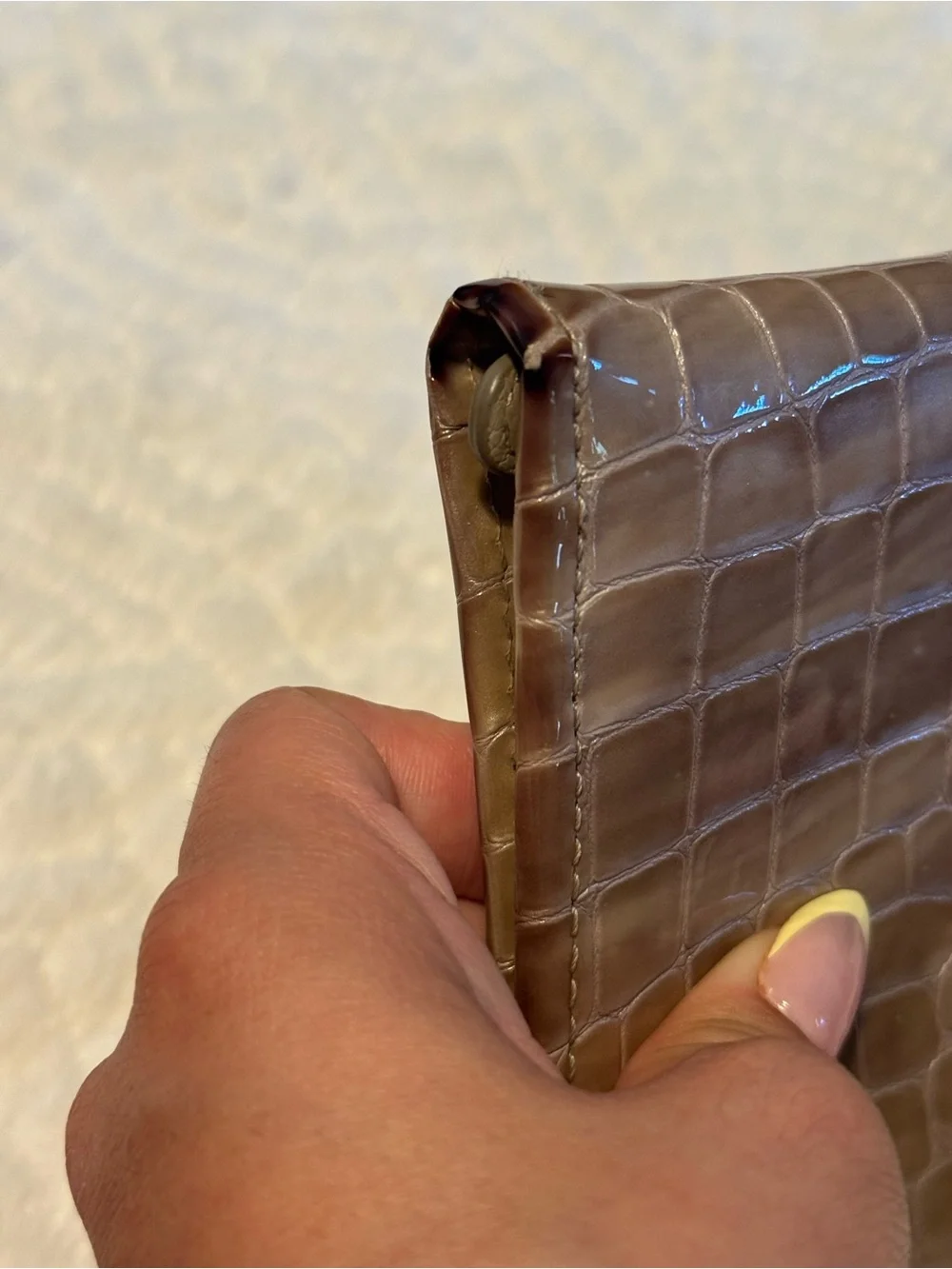 Shimmery Taupe Croc-Textured Wallet
